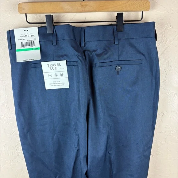 NWT Perry Ellis Portfolio Men's Blue Dress Pants size 34 x 29 - Picture 6 of 9